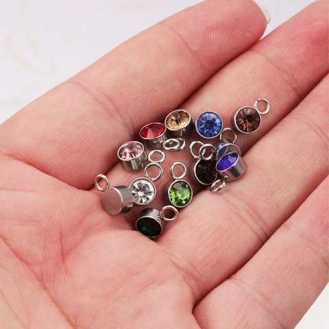 Pendente Pietra Portafortuna Rotondo Acciaio Inossidabile Per Creazione Gioielli DIY Charm Cristallo Colorato Scintillante