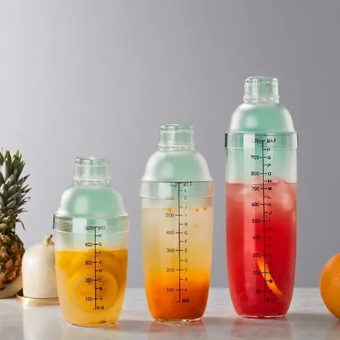 Cocktail Shaker Cup Transparent Graduated Plastic Leakproof Drink Mixer Handheld Barware Tool Accessory