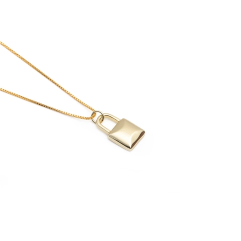 Collar Con Colgante De Candado Cuadrado De Cobre Cadena De Eslabones Joyería De Moda Minimalista Para Mujer