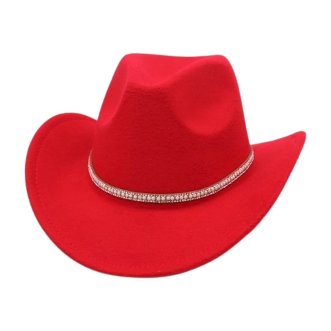 Cappello Da Cowboy Occidentale Fedora In Feltro Tesa Larga Con Fascia Di Künstliche Perle E Strass Moda Retro Cappello Jazz