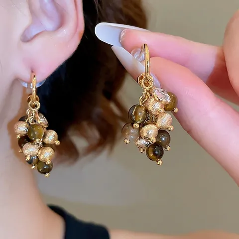 Vintage Tiger Eye Cluster Drop Earrings With Zircon And 925 Sterling Silver Earring Post For Women