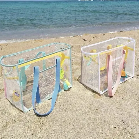 Sac De Plage Imperméable Grande Capacité Sac Fourre-Tout En PVC Transparent Et Maille Pour Natation Voyage