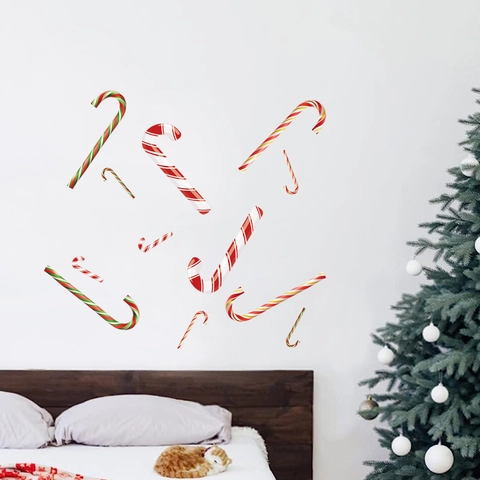 Kerst Muurstickers Zuurstok PVC Zelfklevend Stickers Feestelijke Huis Venster Decor Cartoon Party