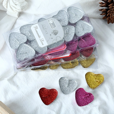 Heart Shaped Tea Light Candles Glitter Wax Romantic For Wedding Proposal Valentine Anniversary Party Decor Colorful
