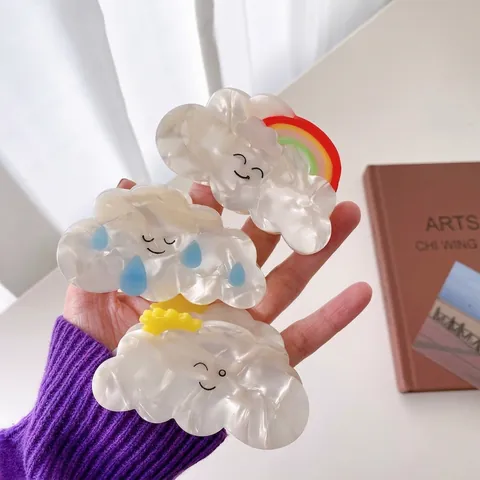 Süße Wolke Haarklammer Acetat Regenbogen Sonne Regentropfen Muster Lächeln Gesicht Shark Clip Korean Style Frauen