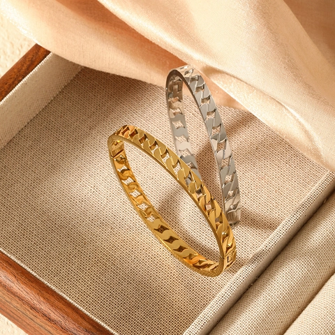 Hohlketten Armreif Edelstahl Poliert Minimalistisch Elegant Mode Schmuck Für Frauen