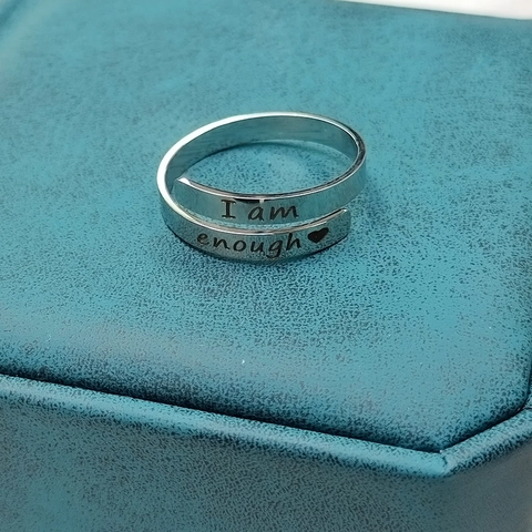 Stainless Steel Engraved Ring I Am Enough Inspirational Adjustable Double Layer Wrap Jewelry For Men Women