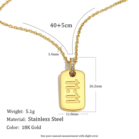 Collar Con Colgante Número De Ángel 11:11 Acier Inoxydable Chapado En Oro Amuleto Rectangular Joyería Para Mujer