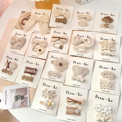 Mollette Per Capelli In Pizzo E Tessuto Per Bambine Fiore Fiocco Dolce Maglia Fermagli Stile Coreano Vintage Accessori