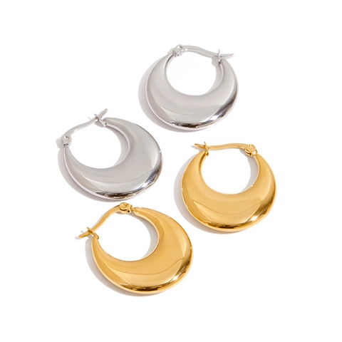 Chunky Hoop Earrings Women Stainless Steel 18K Gold Plated Waterproof Hypoallergenic Minimalist Teardrop C Shape Jewelry