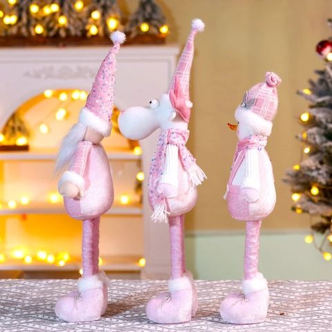 Muñeco Telescópico Navidad Felpa Rosa Lentejuelas Papá Noel Muñeco De Nieve Reno Decoración Hogar