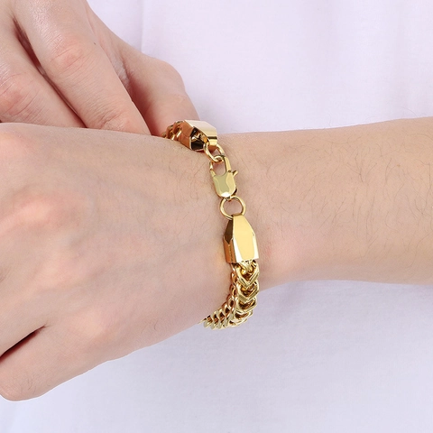 Stainless Steel Franco Wheat Chain Bracelet Gold Silver Tone Lobster Clasp Hip Hop Punk Jewelry For Men
