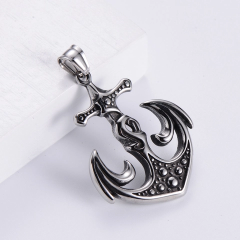 Retro Anchor Pendant Necklace 304 Stainless Steel Nautical Sailor Style Vintage Jewelry For Men