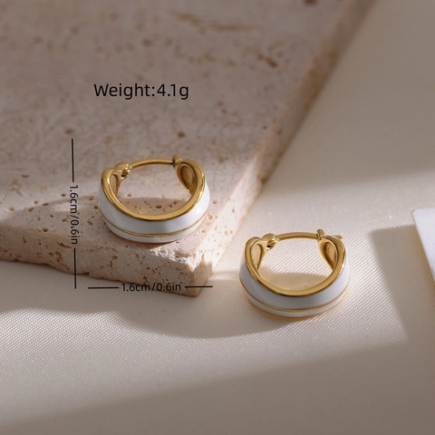 Boucles D'oreilles Créoles Style Français Vintage Acier Inoxydable Émail Épissage Géométrique Large Forme C Pour Femmes
