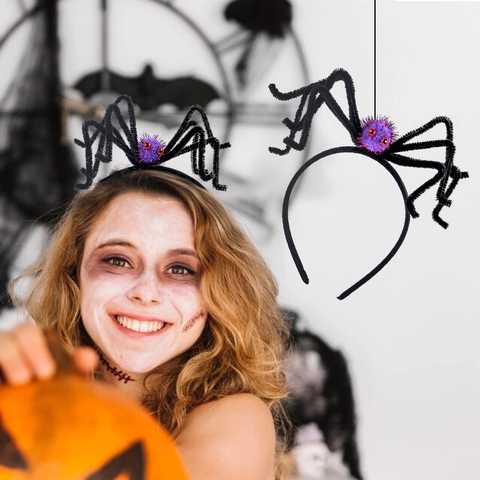 Diadema de Araña Divertida de Halloween Bola de Peluche Aro de Pelo para Cosplay Fiesta Accesorios para el Cabello Mujer Niños