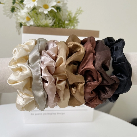 Satin Scrunchies Satin Hair Ties Large Pleated Elastic Hairbands Minimalist French Style For Women Daily Accessories
