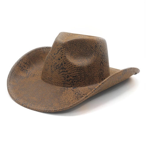 Retro Western Cowboy Hat Wide Brim Fedora Snake Skin Pattern Marble Print Felt Outdoor Festival Stage Performance