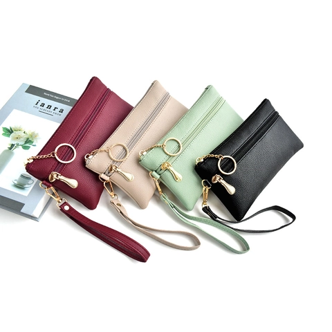 Bolso De Mano De Moda Para Mujer Patrón De Lychee Cuero PU Funda Para Teléfono Móvil Con Correa De Muñeca Y Llavero Dorado