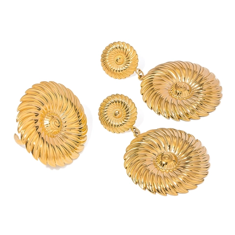 Edelstahl Ohrringe Vergoldet Texturiert Doppelschichtig Rund Spirale Blumendesign Wasserdicht Hypoallergen Damen Schmuck