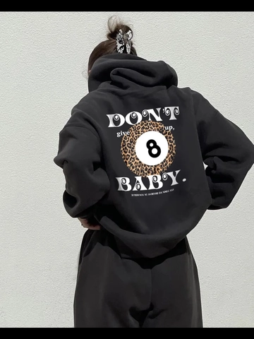 Women Oversized Hoodie Cotton Polyester Blend Streetwear Hip Hop Casual Graphic Letter Leopard Eight Ball Print Long Sleeve