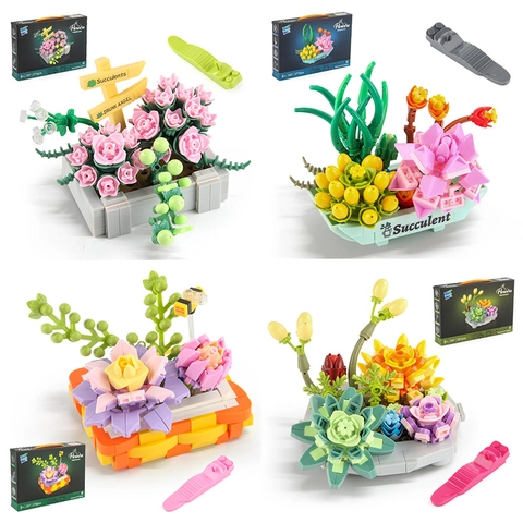 DIY Succulent Flower Building Blocks Set Artificial Potted Plant Educational Toy Desktop Decoration Botanical Collection Gift For Kids Adults