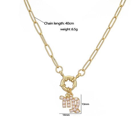 Collar de Cobre con Colgante del Zodíaco Elegante Con Perla Artificial Cadena de Clip Joyería de Doce Constelaciones Mujer