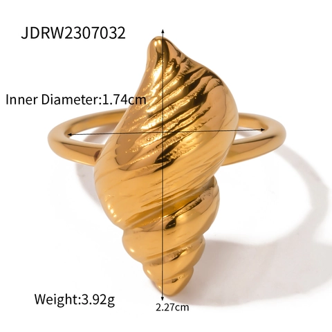 Conch Shell Statement Ring Stainless Steel 18K Gold Plated Ocean Beach Style Jewelry For Women Non Fading