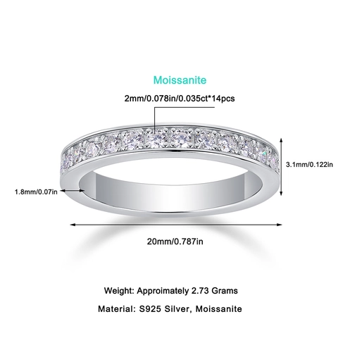 925 Sterling Silver Moissanite Eternity Band Ring For Women Luxury Geometric Fine Jewelry Finger Ring Wedding Anniversary Gift