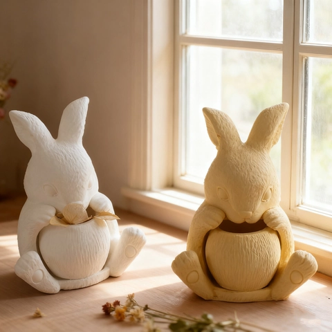Rabbit And Striped Cylinder Candlestick Silicone Molds DIY Plaster Resin Casting Heart Shaped Bunny Home Decor Crafting Tools