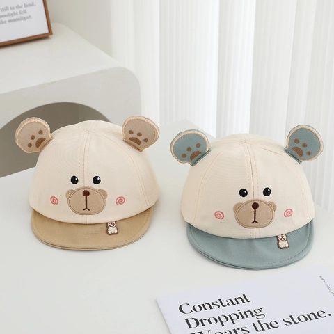 Cappellino da Baseball con Orecchie da Orso per Neonati Berretto con Tesa Morbida in Misto Cotone Ricamato per Bambini