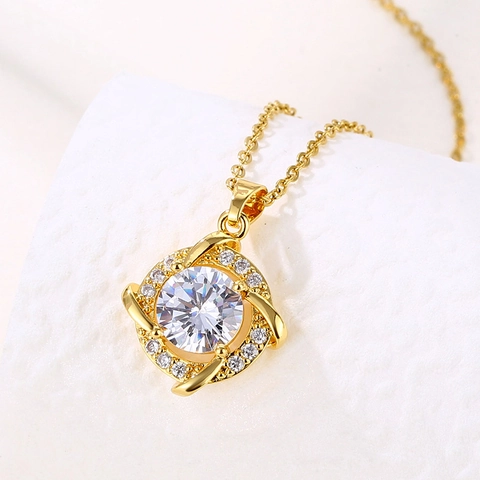 Stainless Steel Pendant Necklace Round Halo Zirconia Crystal Swirl Design Vacuum Plated Gold Fashion Jewelry For Women