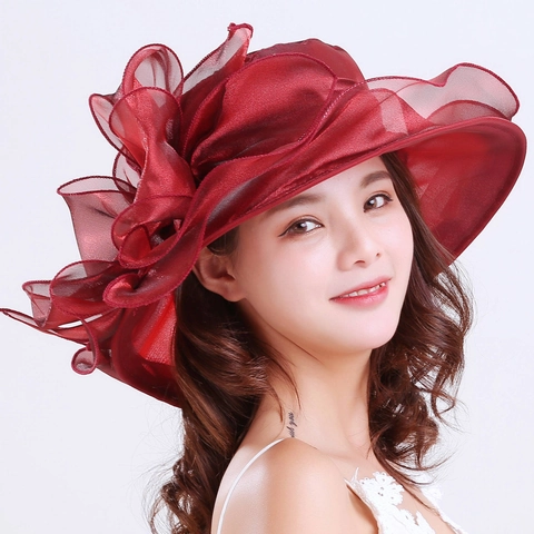 Elegante Organza Sonnenhut Für Damen Mit Breiter Krempe Und Blumen Bowknot Für Hochzeiten Party Strand UV Schutz Sommer