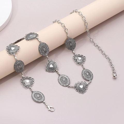 Catena In Vita Cintura Donne Lega Di Zinco Cuore Traforato Retrò Argento Antico Regolabile Stile Boho Accessorio