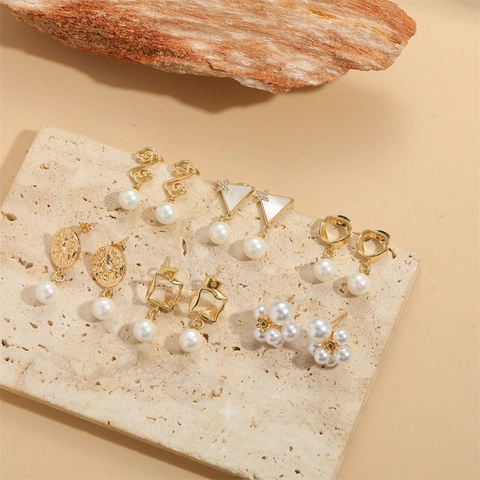 Orecchini Pendenti Con Künstliche Perle Geometriche Rame Zircone Perla Artificial Di Conchiglia Gioielli Vintage Per Donna