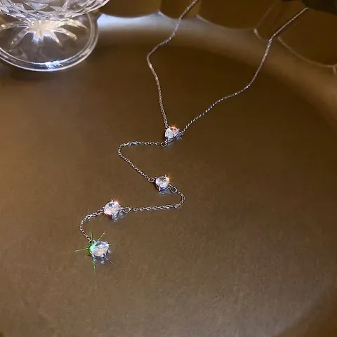 Teardrop Cubic Zirconia Y-Vormige Lange Kwastjesketting Koperen Sleutelbeenketting Elegante Sieraden Voor Dames