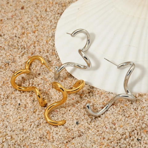 Boucles D'oreilles Spirales Ondulées Minimalistes Modernes Acier Inoxydable Géométrique Plaquage Sous Vide Bijoux Pour Femmes
