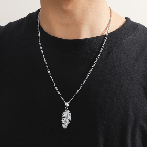 Collar Con Colgante De Pluma Acero Inoxidable Hip Hop Hombres Vintage Color Plata Joyería Regalo
