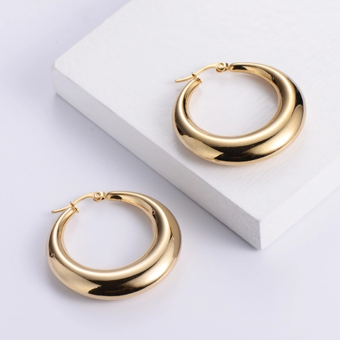 Polierte Edelstahl Creolen Für Damen Minimalistische Klobige Hohle Mond Runde Geometrische Statement Schmuck Bar Party Accessoire