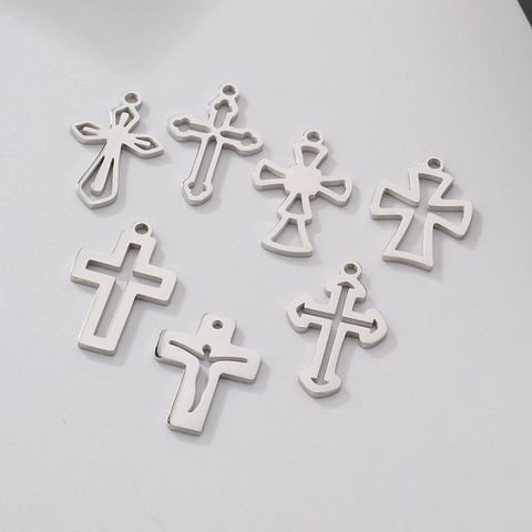 Pendenti A Croce Svuotati Acciaio Inossidabile Accessori Per Creazione Gioielli DIY Ciondoli Religiosi Per Collane Bracciali
