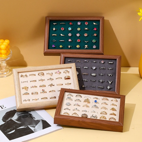Jewelry Display Tray Wood Grain MDF Velvet Lining Ring Storage Organizer For Earring Stud Luxury Minimalist Showcase