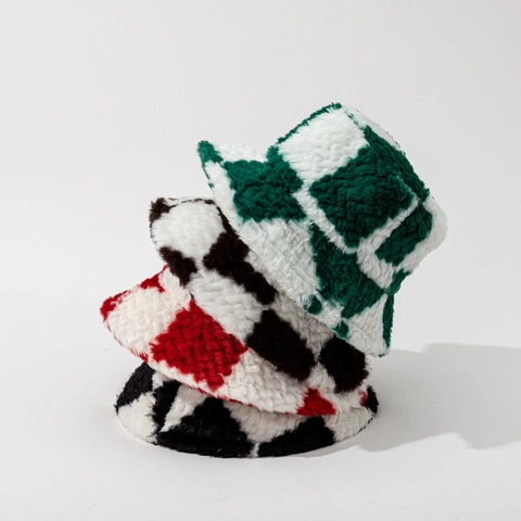 Cappello Da Pescatore Peluche Pelliccia Sintetica Motivo Scacchiera Caldo Antivento Accessori Invernali Per Donne Uomini