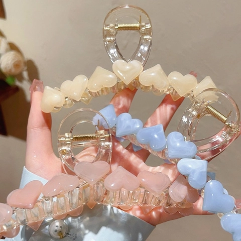 Heart Hair Claw Clip Acrylic Resin Large Non-Slip Strong Hold Elegant Daily Styling Hair Accessory For Women Girls