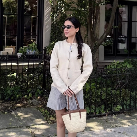 Cardigan En Maille Femme Col Rond Boutonné Pull Manches Longues Avec Poches Polyester Élasthanne Doux Chic