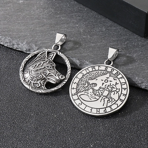 Viking Wolf Head Pendant Necklace Stainless Steel Nordic Rune Valknut Retro Punk Jewelry For Men