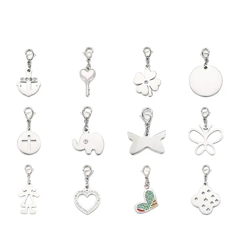 Edelstahl Anhänger Charms Mit Karabinerschloss Für DIY Schmuckherstellung Anker Herz Schmetterling Elefant Poliertes Metall Zubehör