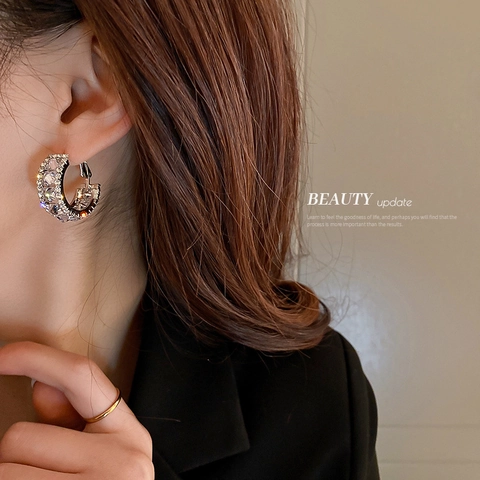 Orecchini A Cerchio A C Geometrici Lega Zircone Eleganti Per Donne Con Perno In Argento Sterling 925