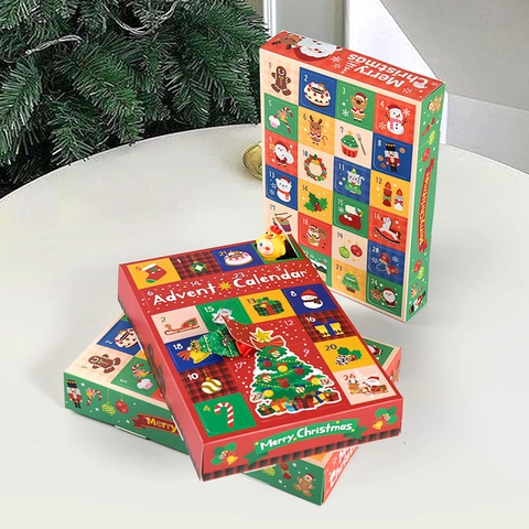 Calendrier de l'Avent de Noël Dessin Animé Boîte Mystère Compte à Rebours 24 Jours Boîtes Cadeaux en Carton pour Enfants