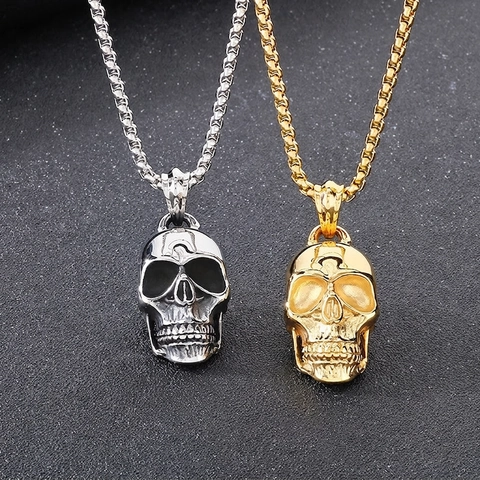 Skull Head Pendant Necklace Stainless Steel Punk Gothic Rock Style Jewelry For Men Women Hip Hop Accessories