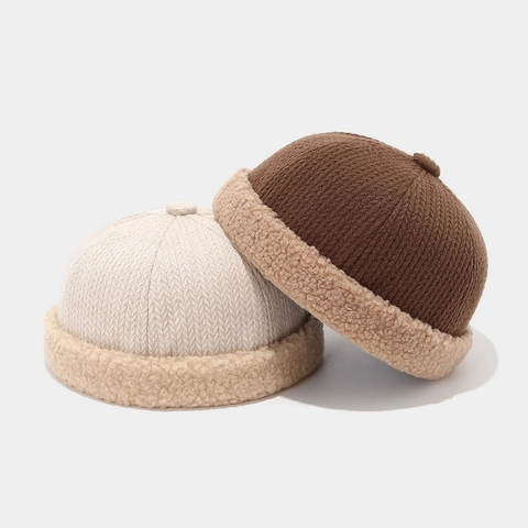 Docker Hoed Randloze Beanie Muts Gebreid Polyester Sherpa Gevoerd Warm Winter Retro Unisex Verstelbaar Miki Cap