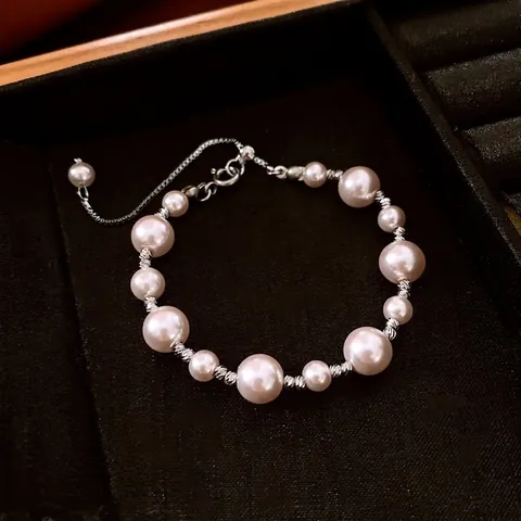 Elegant Adjustable Artificial Pearl Beaded Bracelet For Women With Copper Rhinestone Accents Luxury Fashion Jewelry